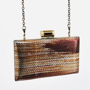 Patricia Nash Copper Metallic Snakeskin Leather Chain Strap Clutch Evening Bag